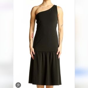 Banana Republic Black One Shoulder Knit Midi Dress